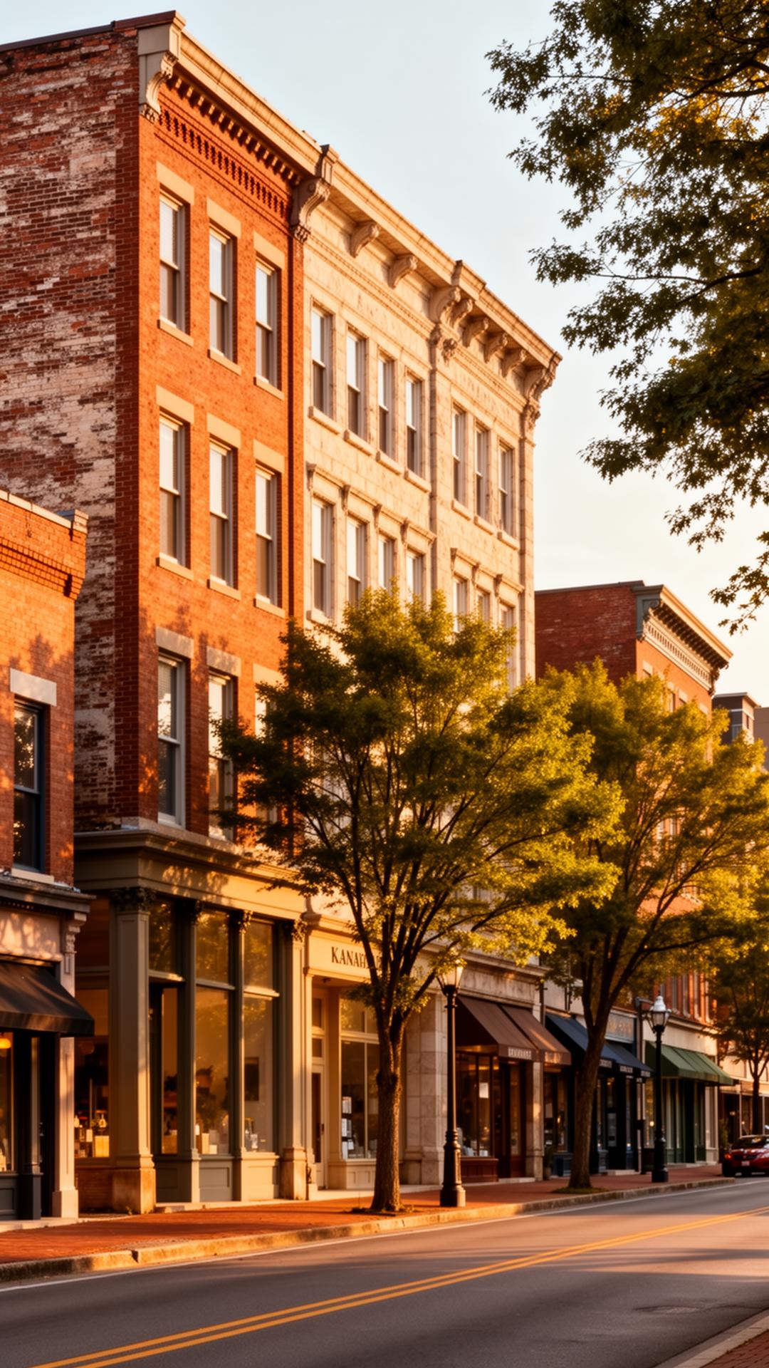 Historic brick and stone architecture along Kanawha Boulevard in downtown Charleston